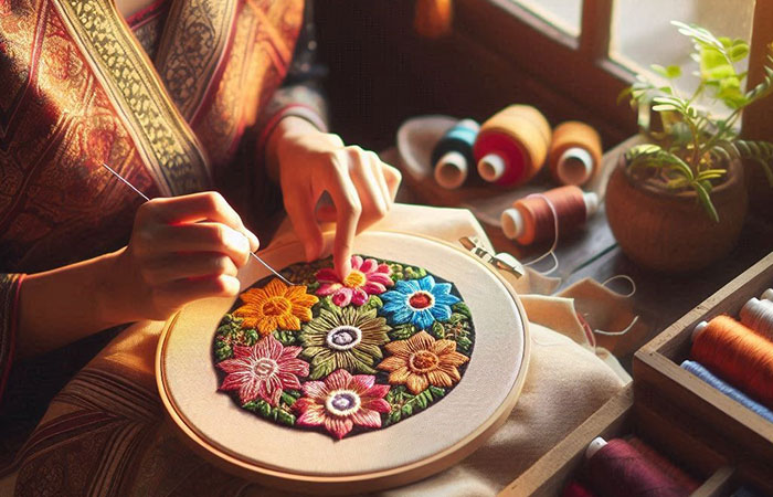 گلدوزی روی پارچه با سوزن