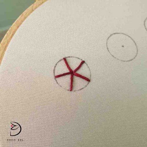 دوخت رز عنکبوتی در گلدوزی برزیلی گام سوم