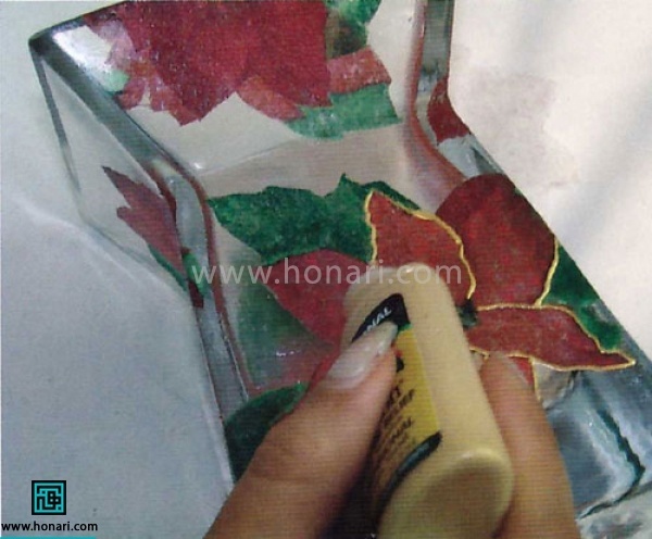 تزیین گلدان با دکوپاژ و بیدوسفر