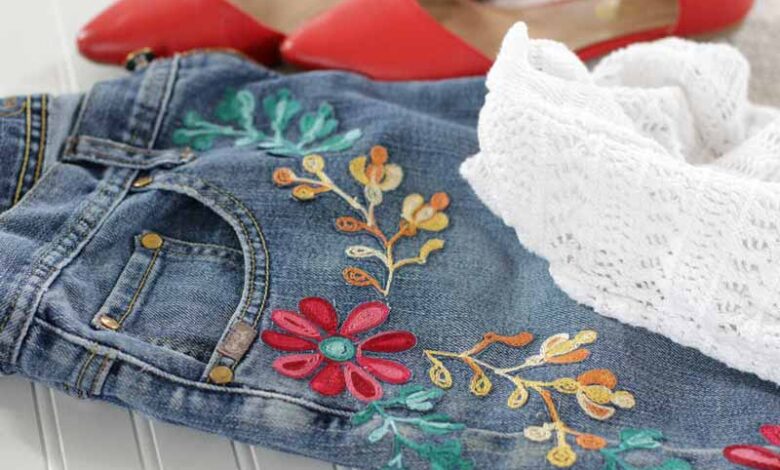 آموزش گلدوزی روی شلوار لی
