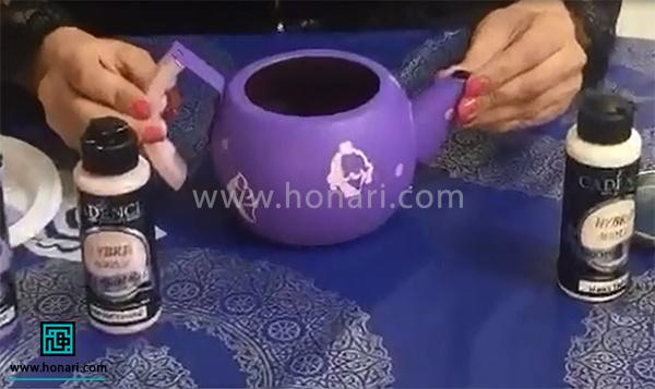 آموزش تكنيكی زيبا با رنگهای مولتی سورفيس روی قوری