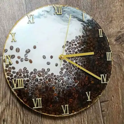 ساعت دیواری رزینی با دانه های قهوه