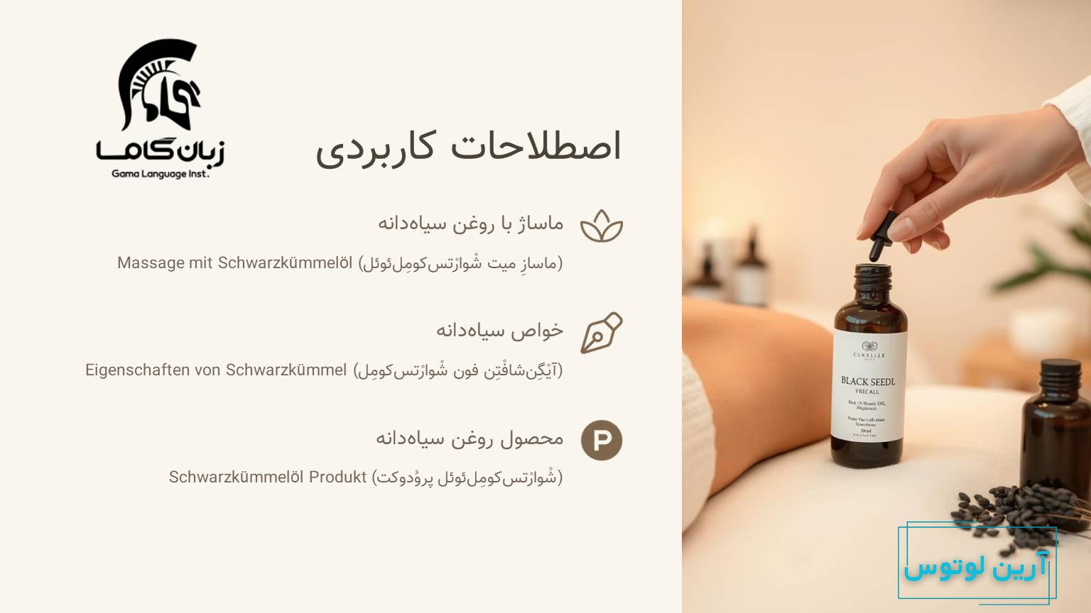 اصطلاحات کابردی روعن سیاه دانه در آلمانی