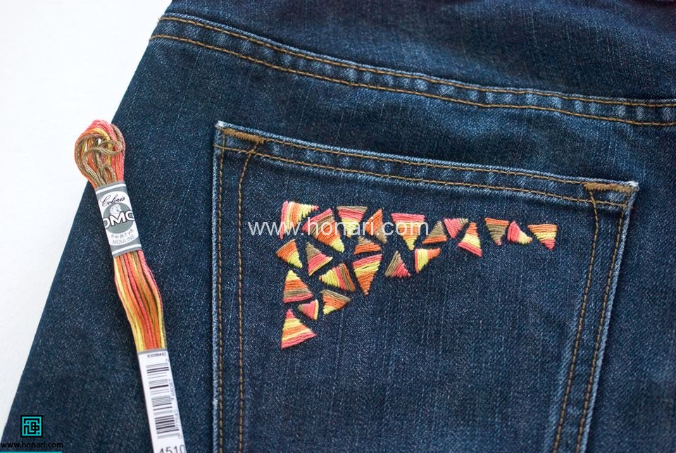 گلدوزی روی شلوار لی