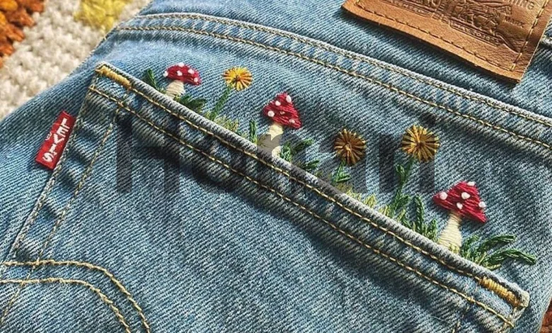 طرح گلدوزی روی شلوار لی
