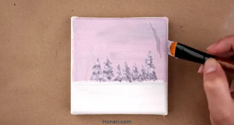 نقاشی روی بوم با رنگ اکریلیک و قلمو