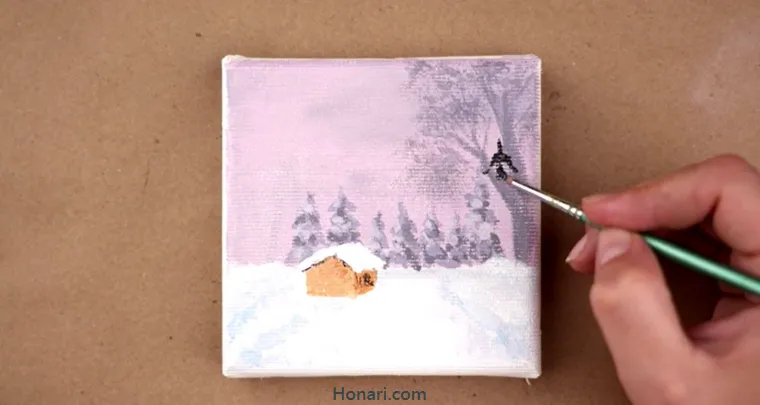 استفاده از قلمو گرد برای نقاشی روی بوم با اکرولیک