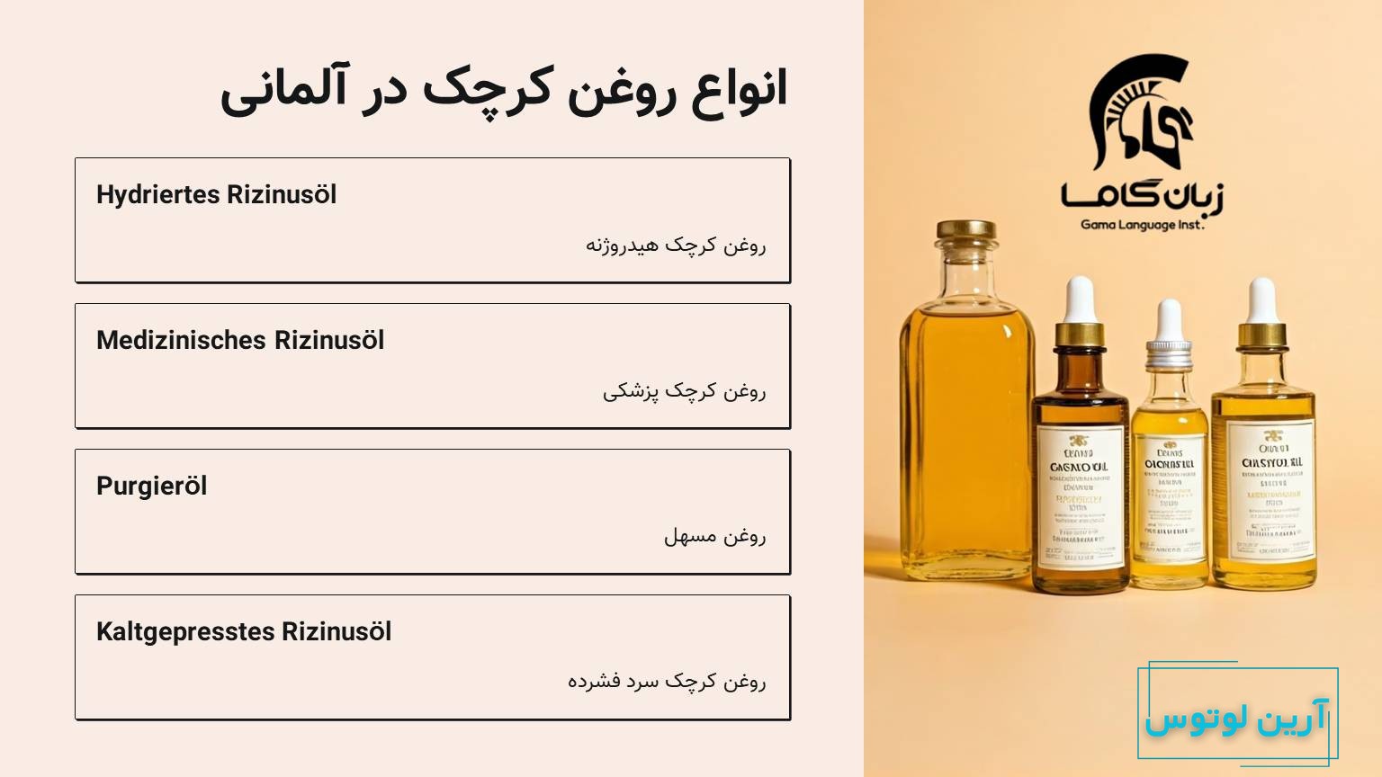 انوع روغن کرچک به آلمانی