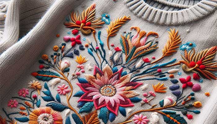 آموزش گلدوزی با کاموا روی بافتنی