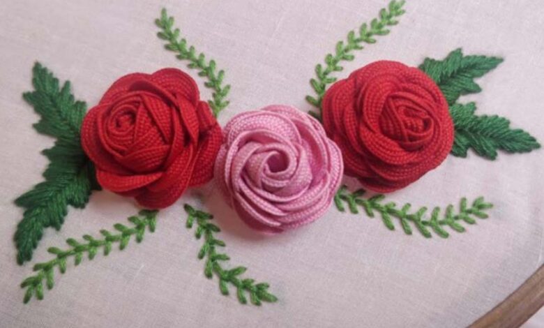 آموزش گل رز در گلدوزی