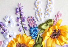 آموزش روبان دوزی روی تل سر