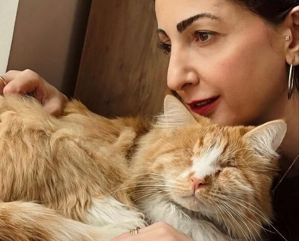 شقایق دهقان در کنار گربه اش